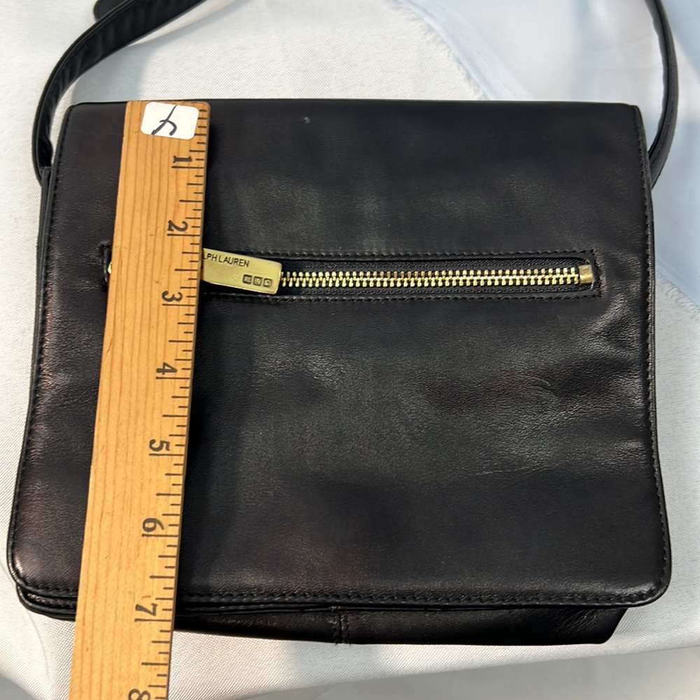 Ralph Lauren crossbody black leather gold hardware purse with fold snap closure - Picture 5 of 10